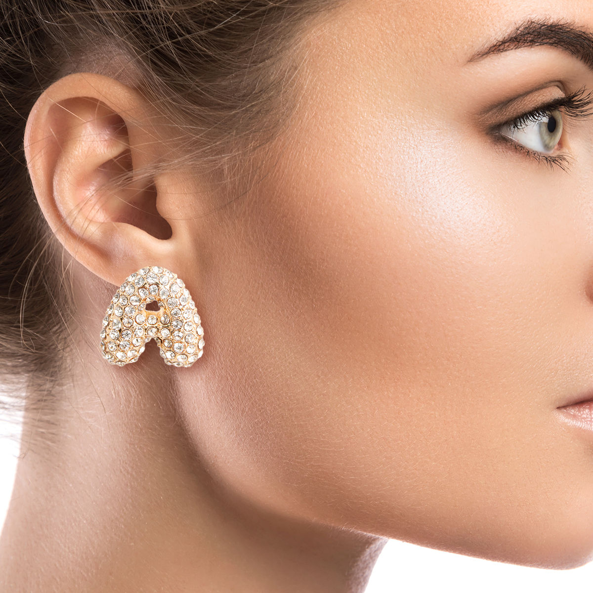 Rhinestone Stud Earrings A Initial Stylish Fashion Jewelry