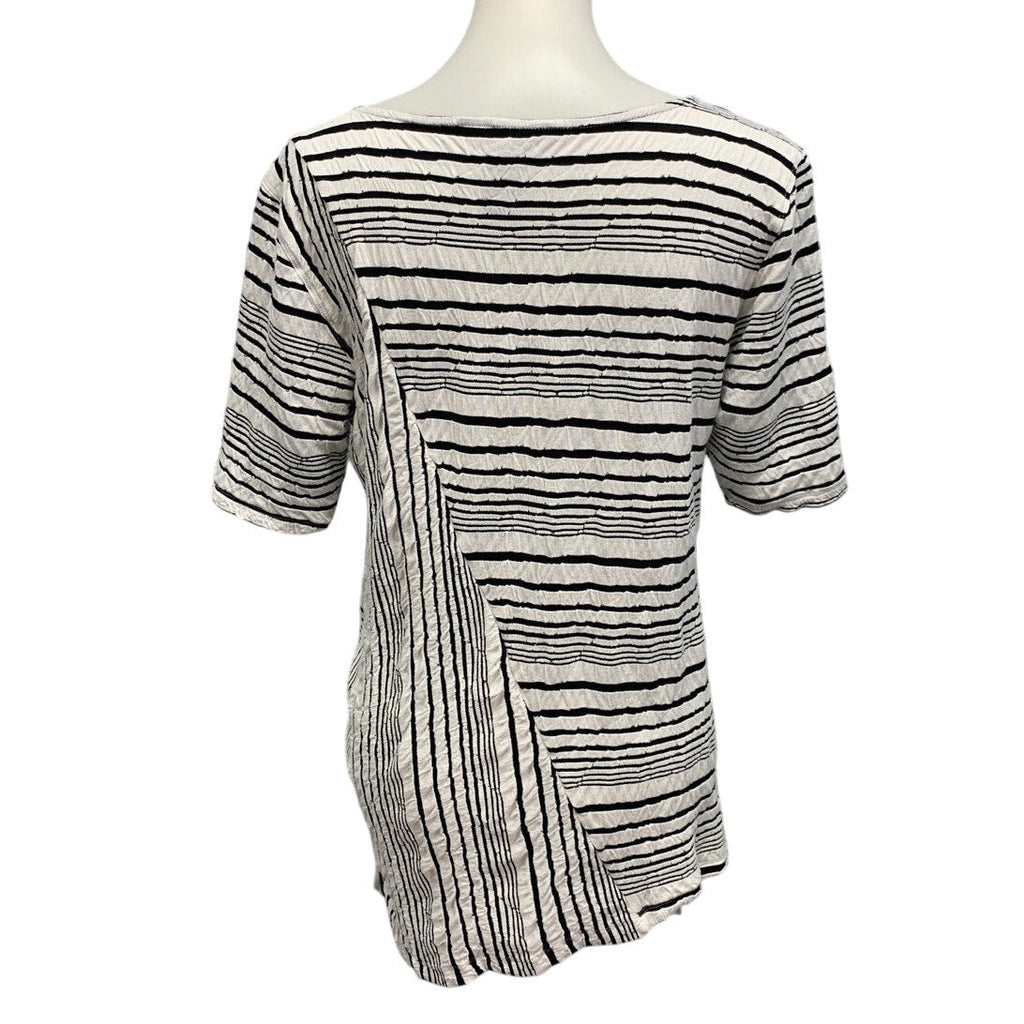 Ali Miles Womens Large Diagonal Stripe Black White Short Sleeve Flowy Top Blouse