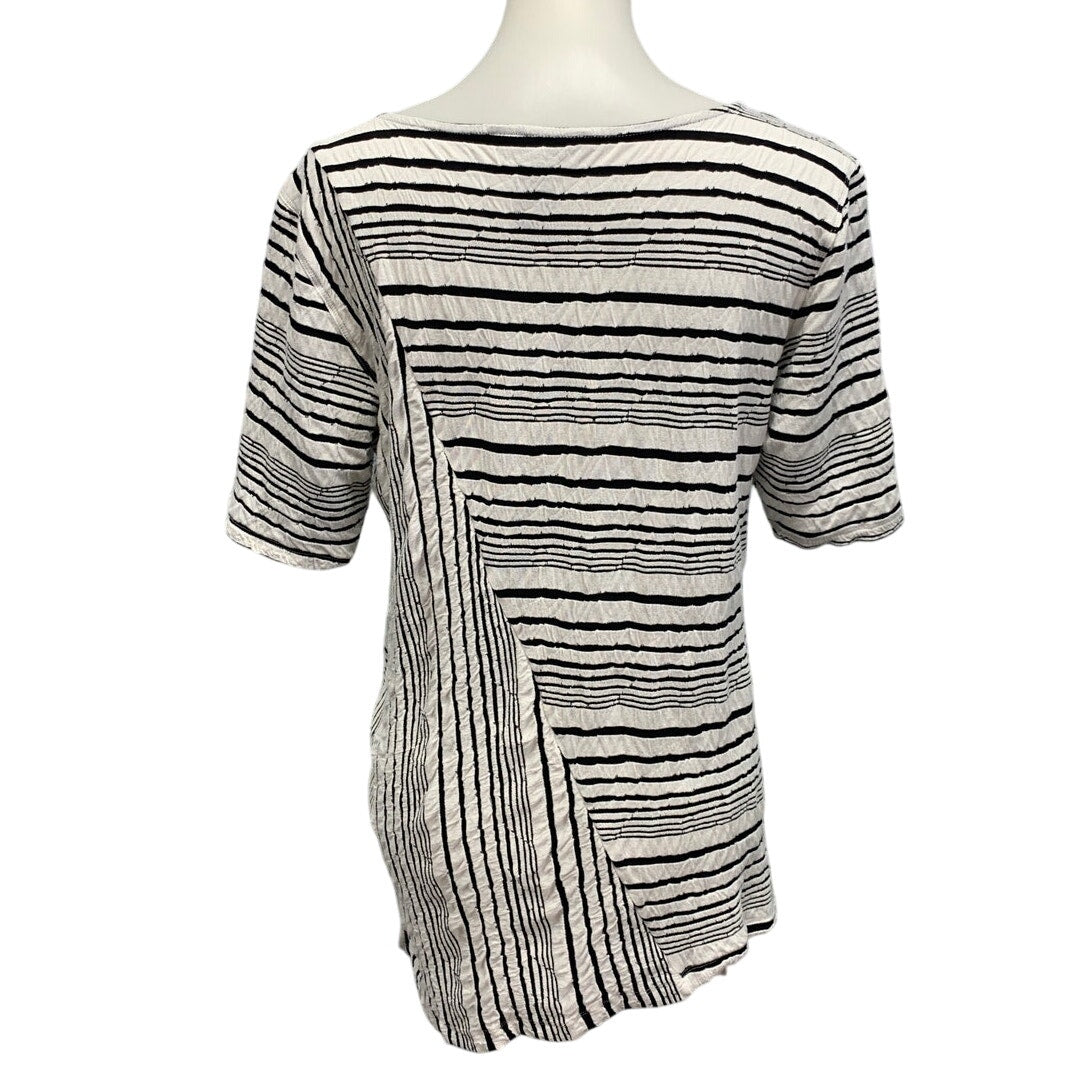 Ali Miles Womens Large Diagonal Stripe Black White Short Sleeve Flowy Top Blouse