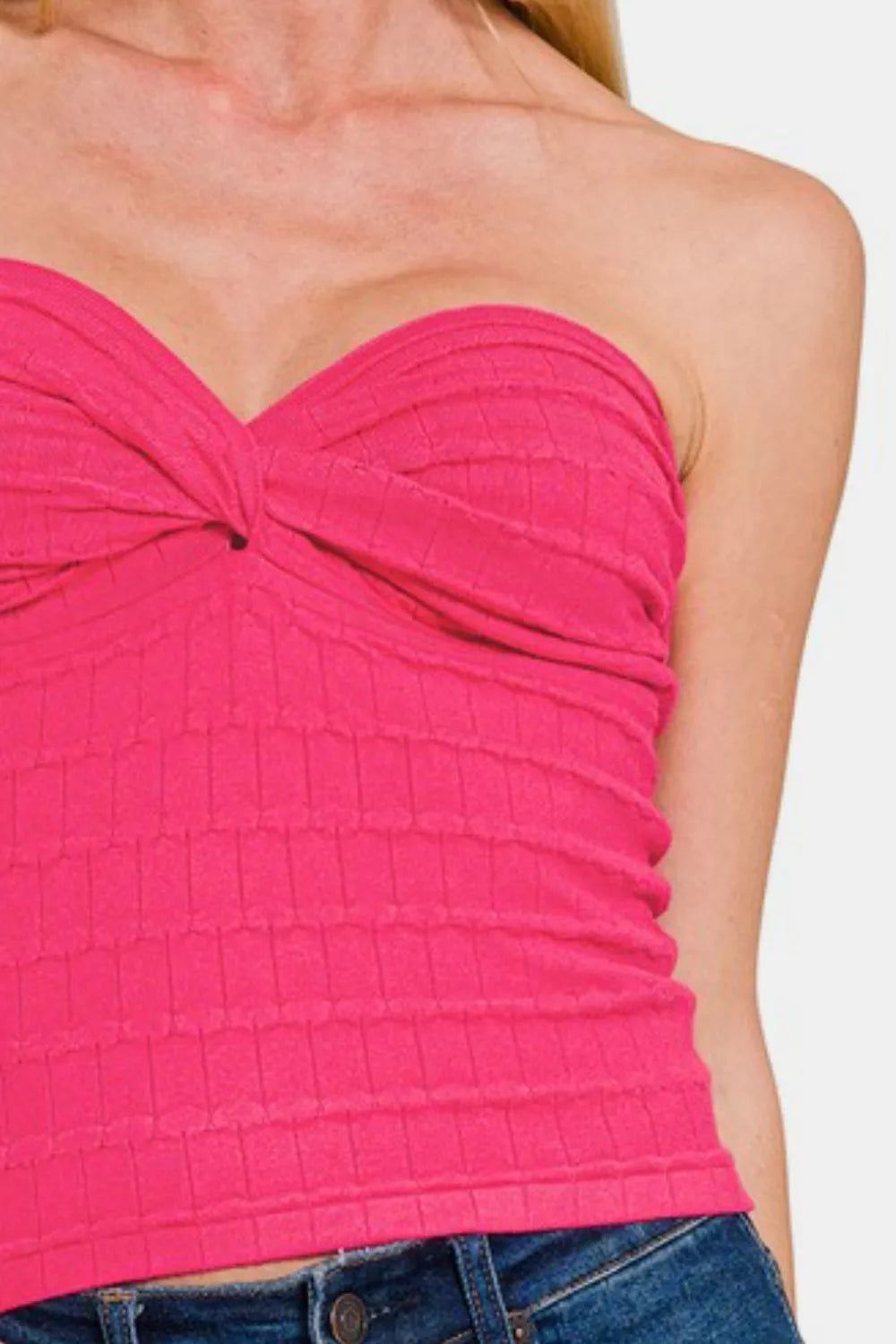 Ruched Twisted Sweetheart Neck Top