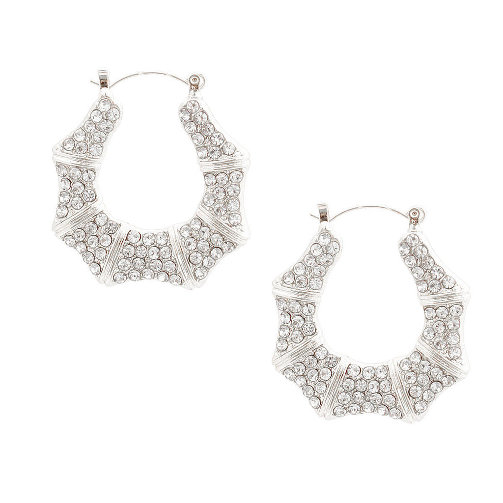Bamboo Hoop Earrings Silver Bling Statement Jewelry