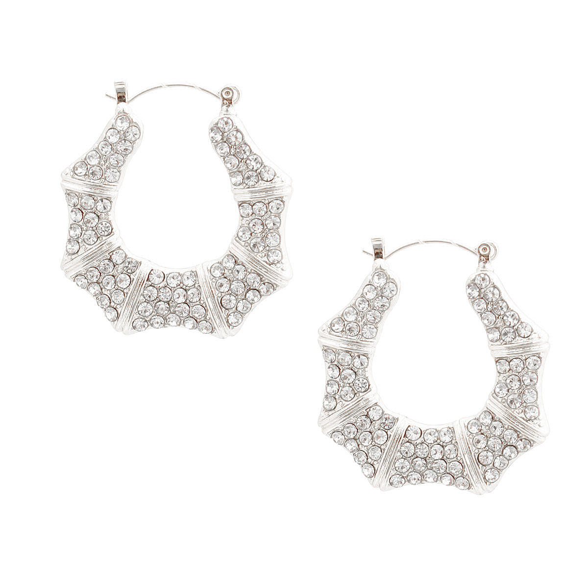 Bamboo Hoop Earrings Silver Bling Statement Jewelry