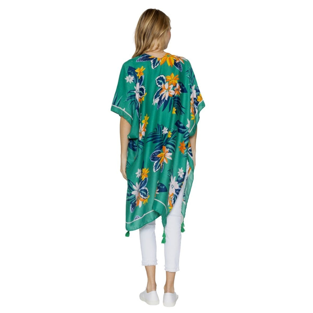 Tassel Kimono Green Tropical Floral Stylish Casual Layered