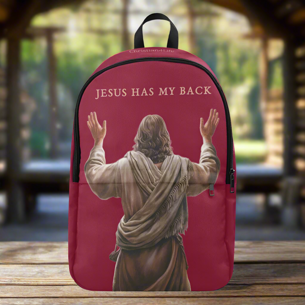"Jesus Has My Back" Christian Backpack (Choose Red Shade)