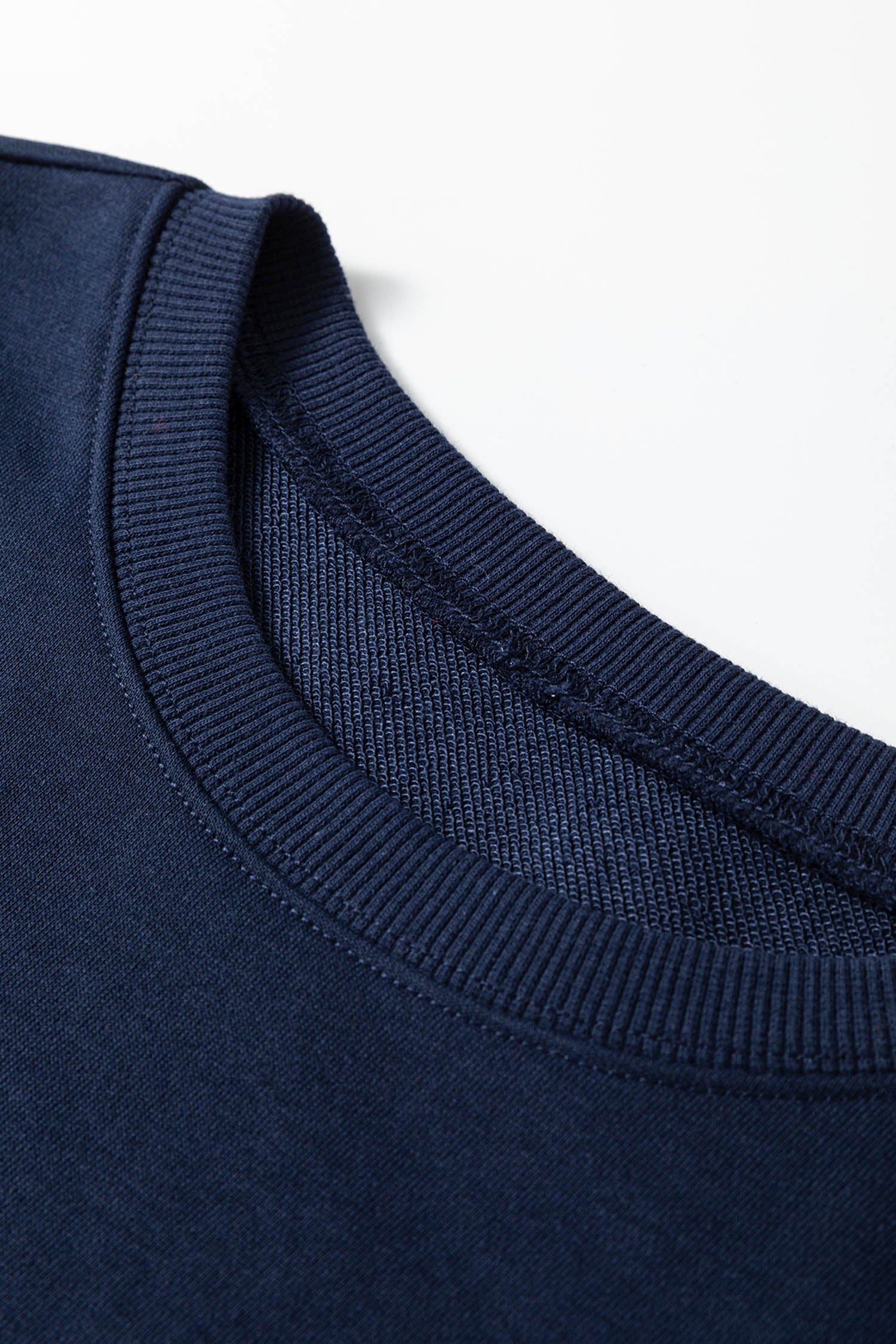 Navy Blue Varsity Striped Sleeve Drop Shoulder Sweatshirt and Short Set