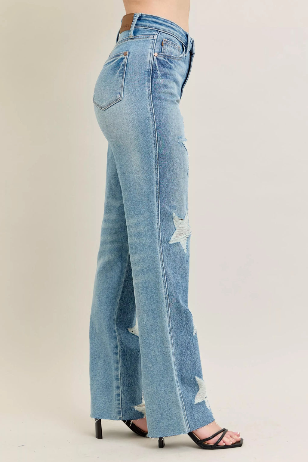 Full Size High Waist Rigid Magic Star Shaped Destroy 90's Straight Jeans Plus Size