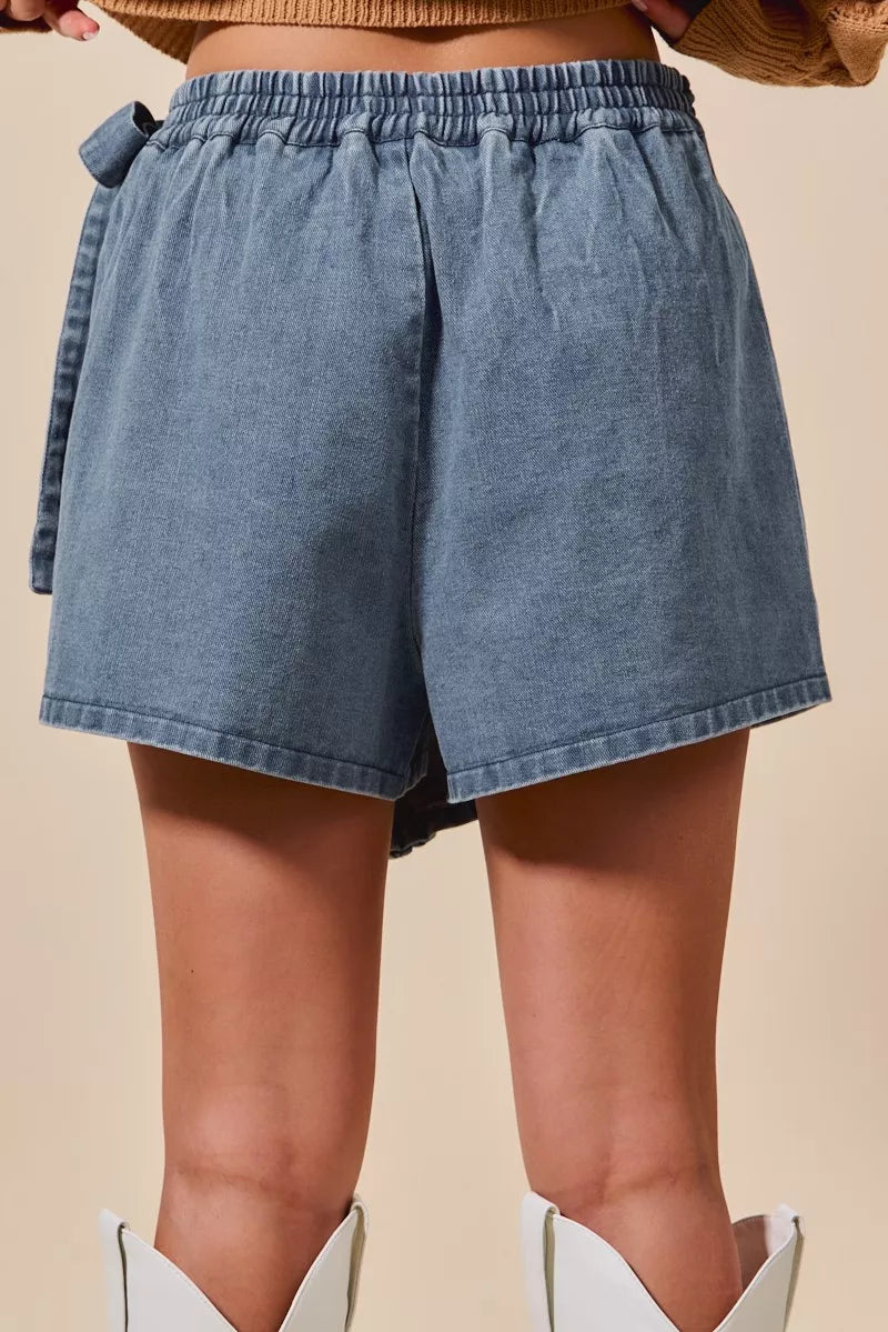 Wrap Braided Trimmed Denim Skort