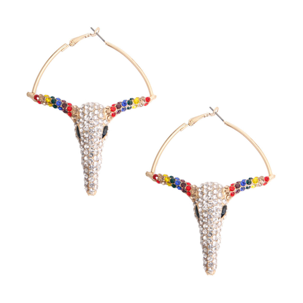 Statement Rainbow Rhinestone Steer Hoop Earrings Stylish Fashion Jewelry