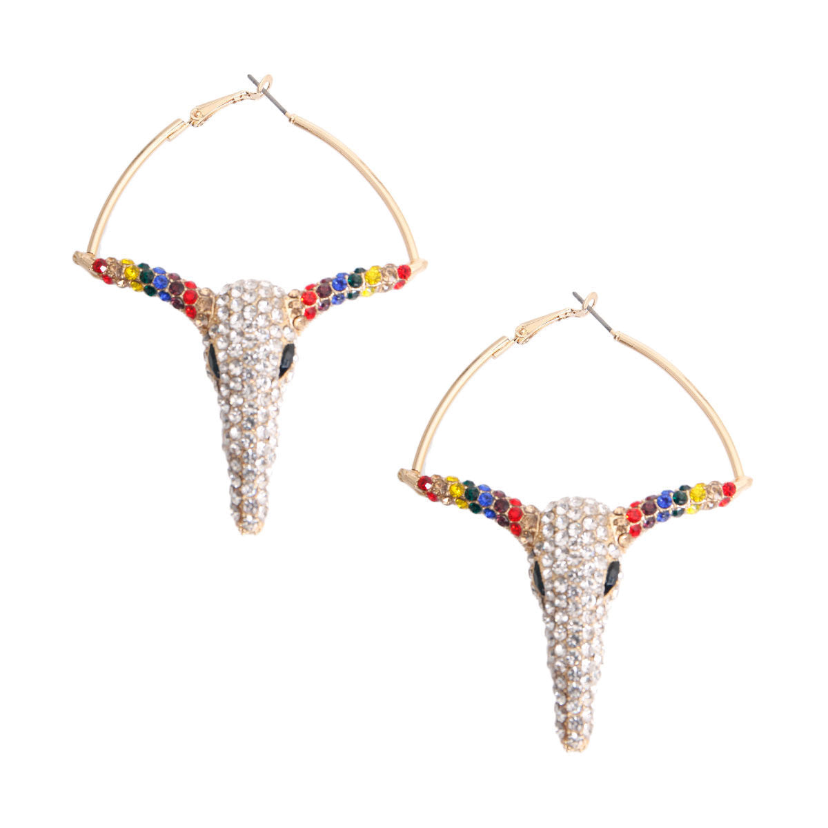 Statement Rainbow Rhinestone Steer Hoop Earrings Stylish Fashion Jewelry