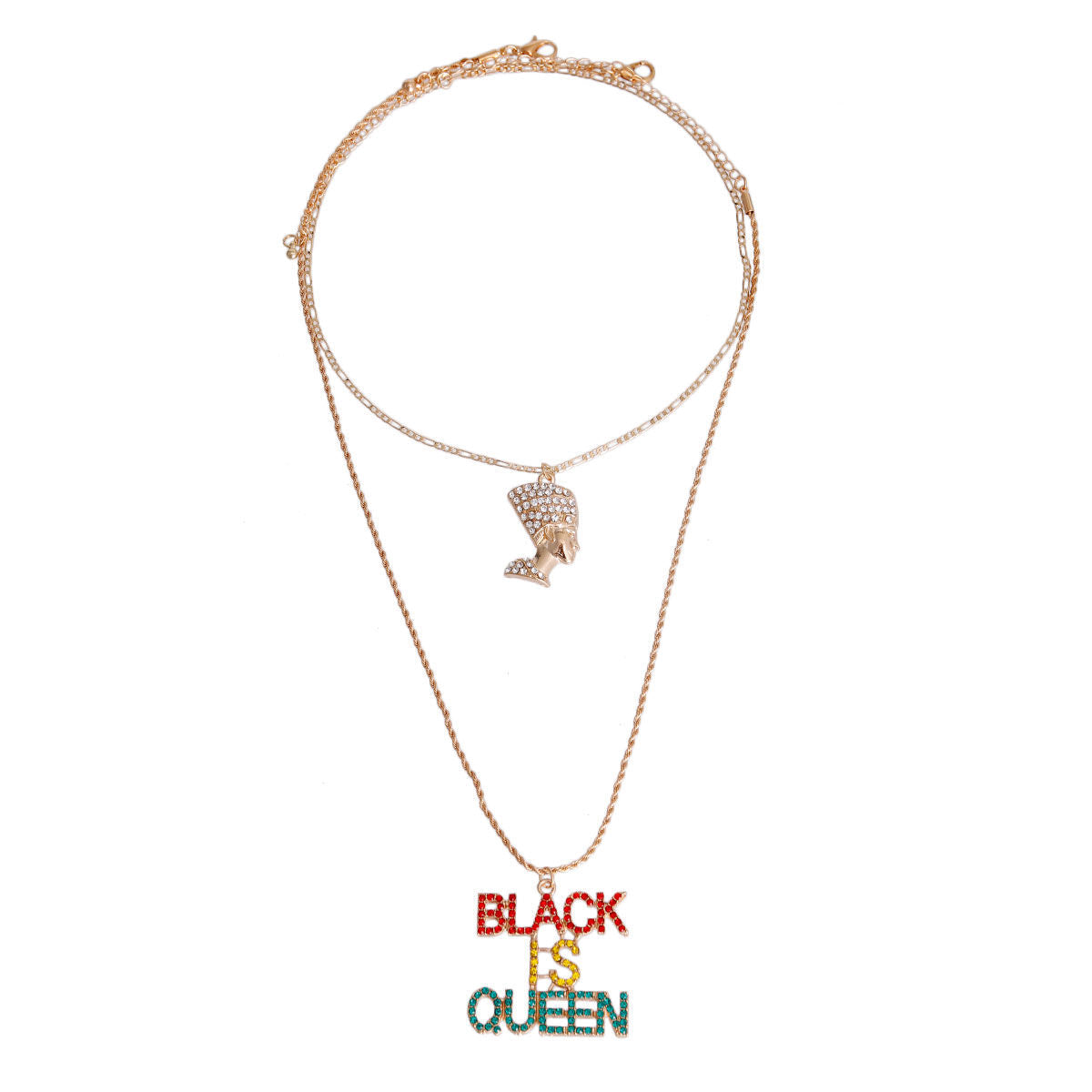 Statement Multi Color Double Chain Black Is Queen Necklace