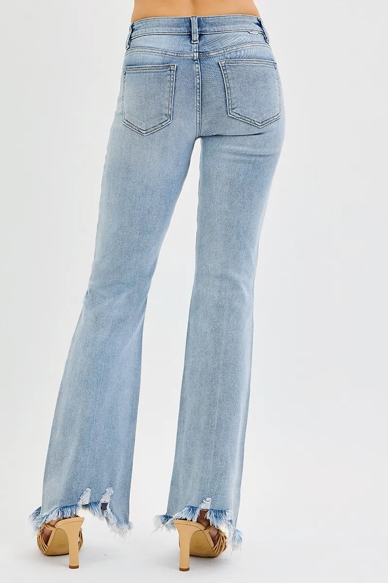 Full Size Tummy Control Mid Rise Flare Jeans with Fray Hem Detailed Plus Size
