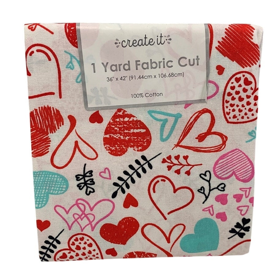 1 YD New Create It 36"X42" Valentine Heart Flower Doodle Quilting Cotton Fabric