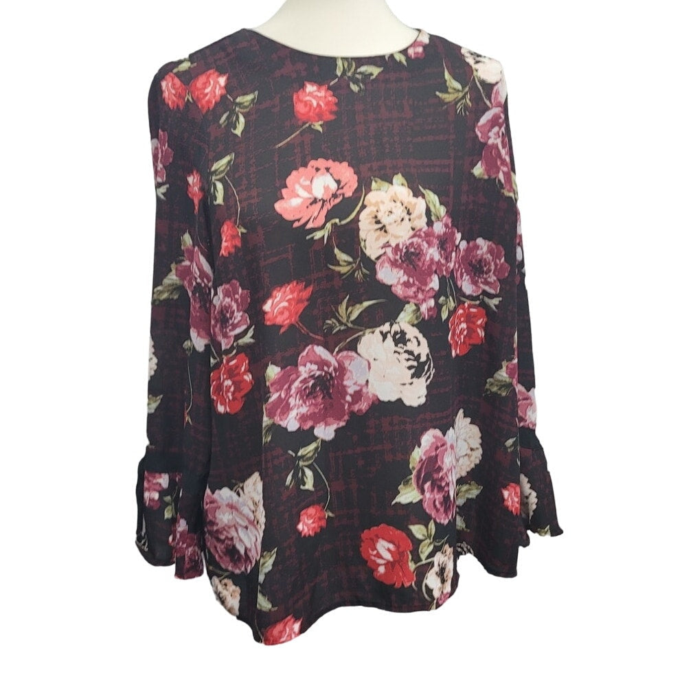 Liz Claiborne Womens Large 100% Polyester Long Sleeve Floral Sheer Blouse