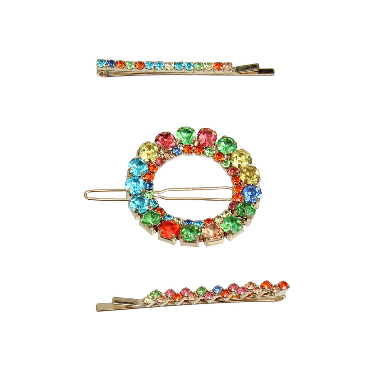 Hair Pin Set 3 Pcs Multi Gold Double Circle Stylish Chic Accessories