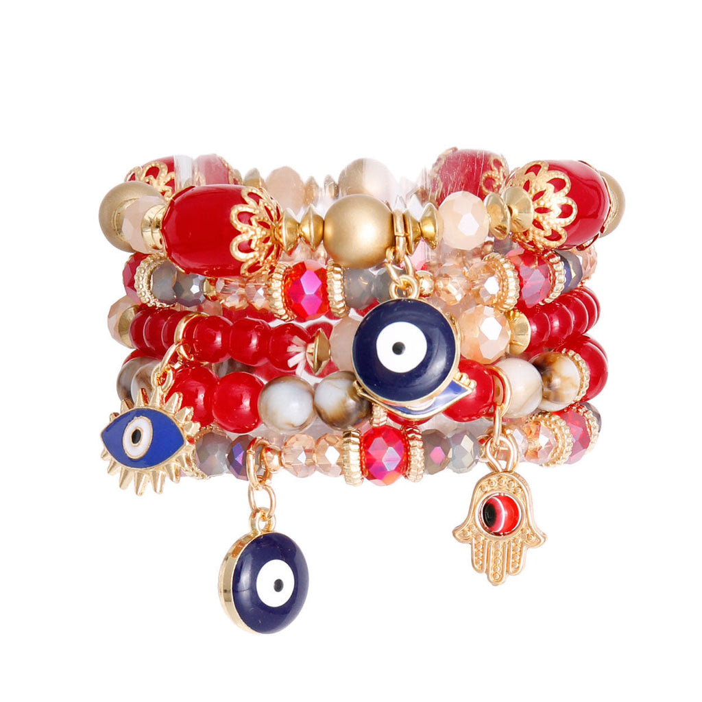 Evil Eye Bracelets with Red Glass Beads – Trendy Fashion Jewelry Accessory