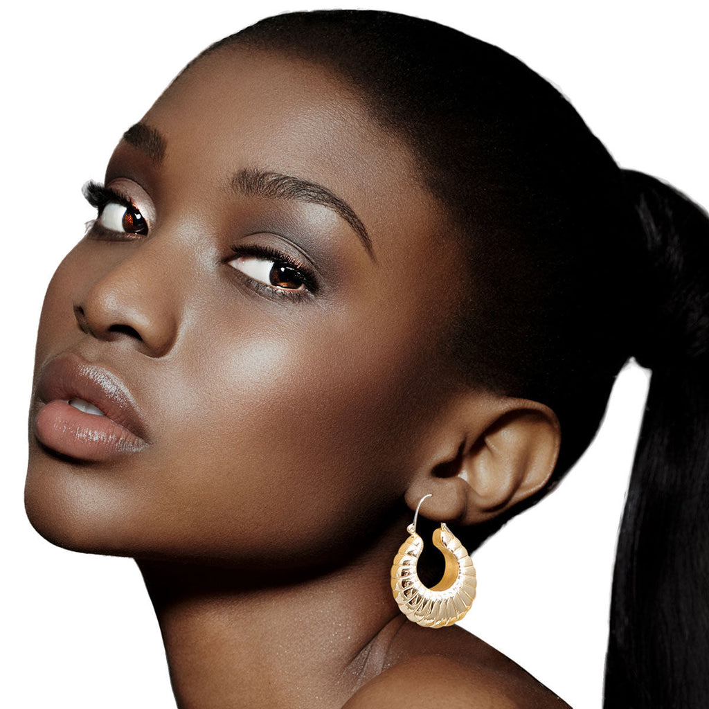 Statement Gold Metal Croissant Hoop Earrings Stylish Chic Jewelry