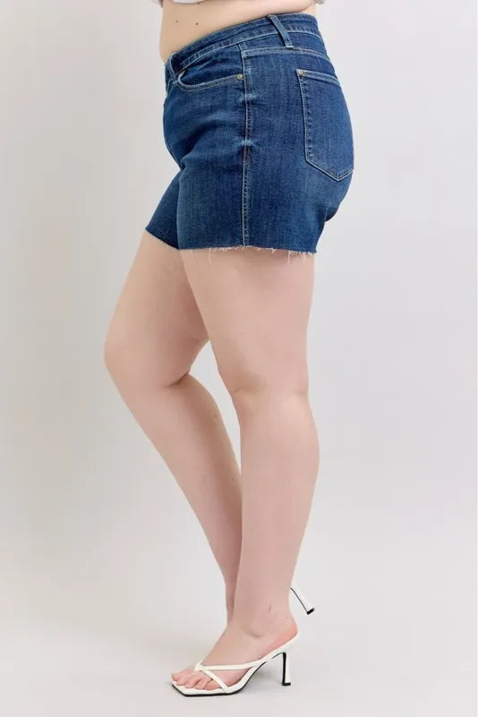 Plus Size High Waist Criss-Cross Waistband Denim Shorts