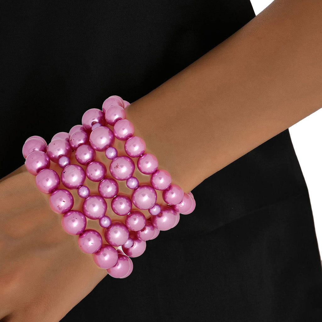 Pearl Bracelets Set 5 Pcs Purple Stylish Fashion Jewelry Accessories