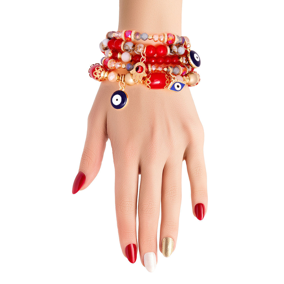 Evil Eye Bracelets with Red Glass Beads – Trendy Fashion Jewelry Accessory