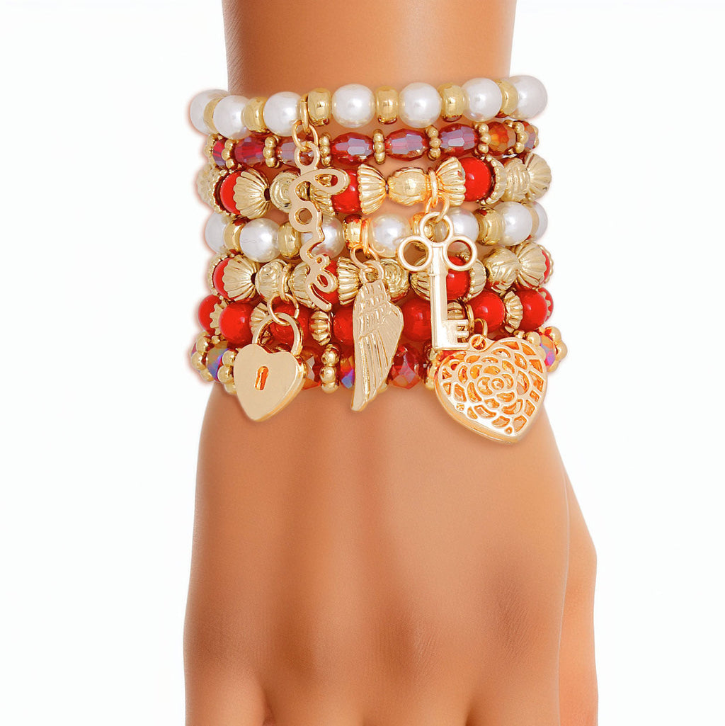 Women’s Pearl Bead Bracelet Red and White Stylish Jewelry Accessory