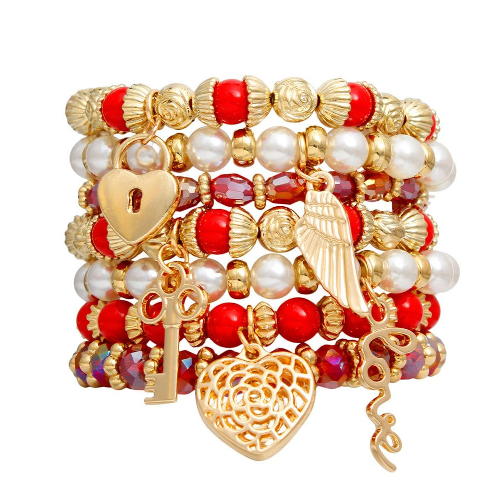 Women’s Pearl Bead Bracelet Red and White Stylish Jewelry Accessory