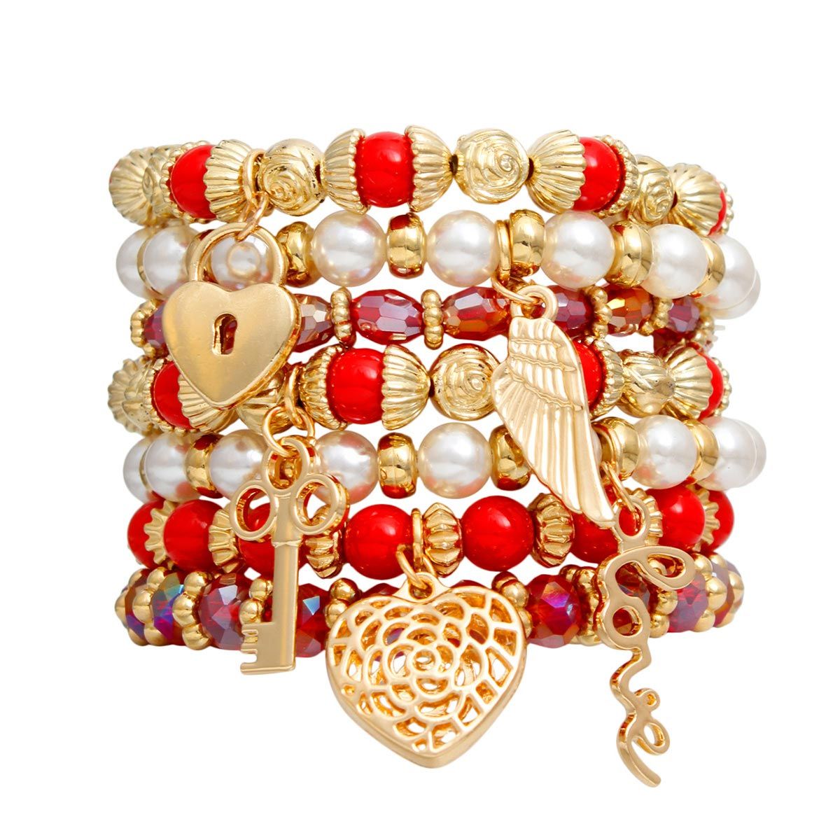 Women’s Pearl Bead Bracelet Red and White Stylish Jewelry Accessory