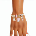 Women’s Gold Cable Bangle Bracelet with Pink Kitty Accent – Stylish Fashion Jewelry