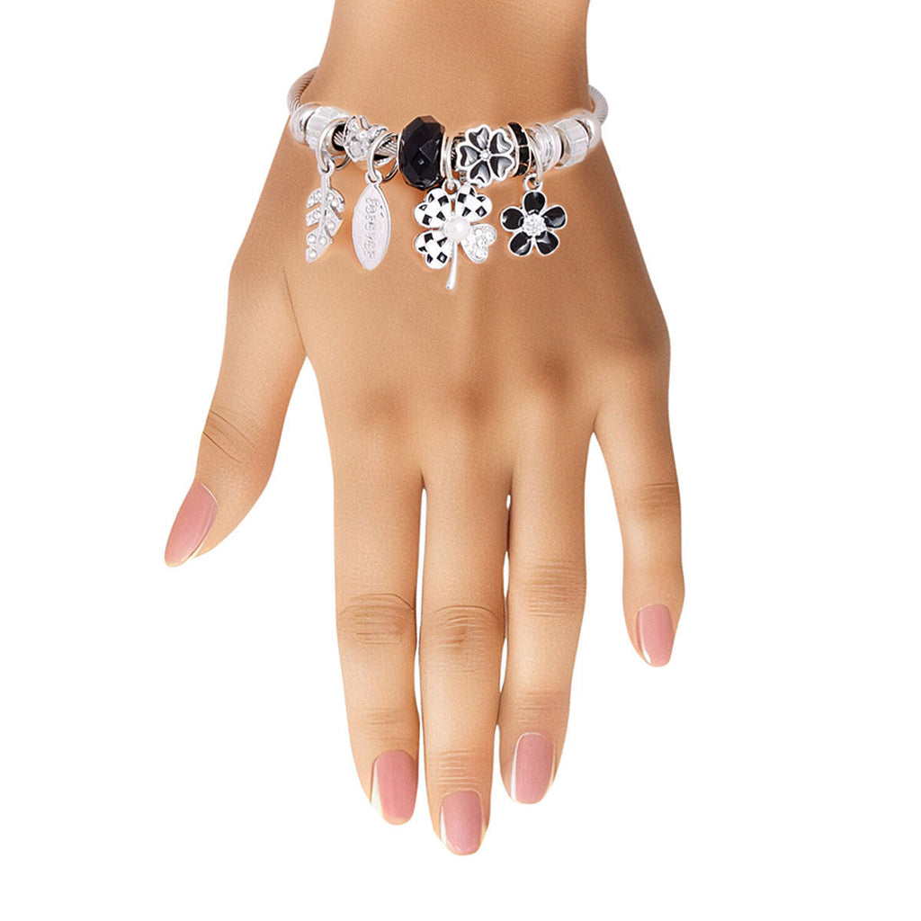 Cable Bangle Silver Black Stylish Statement Jewelry Accessory