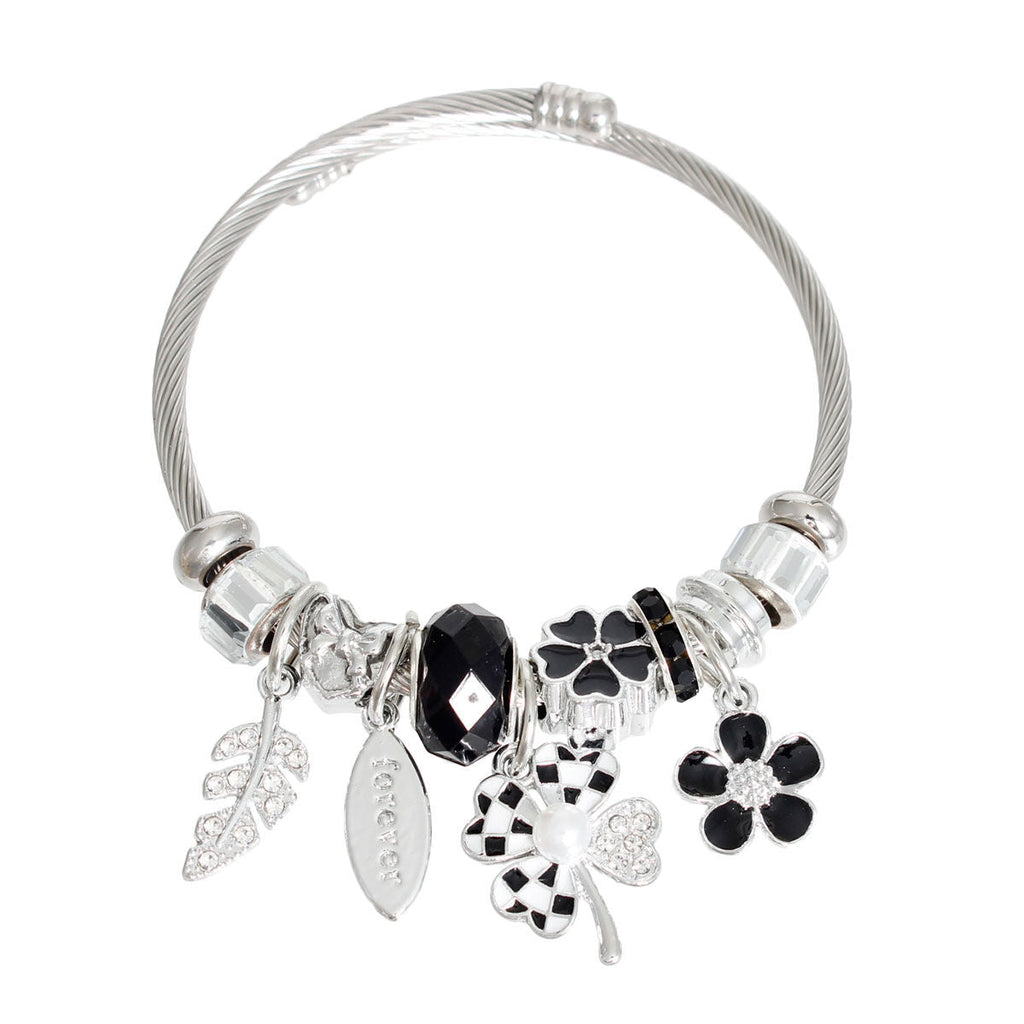 Cable Bangle Silver Black Stylish Statement Jewelry Accessory