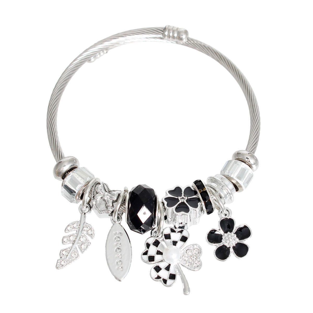 Cable Bangle Silver Black Stylish Statement Jewelry Accessory