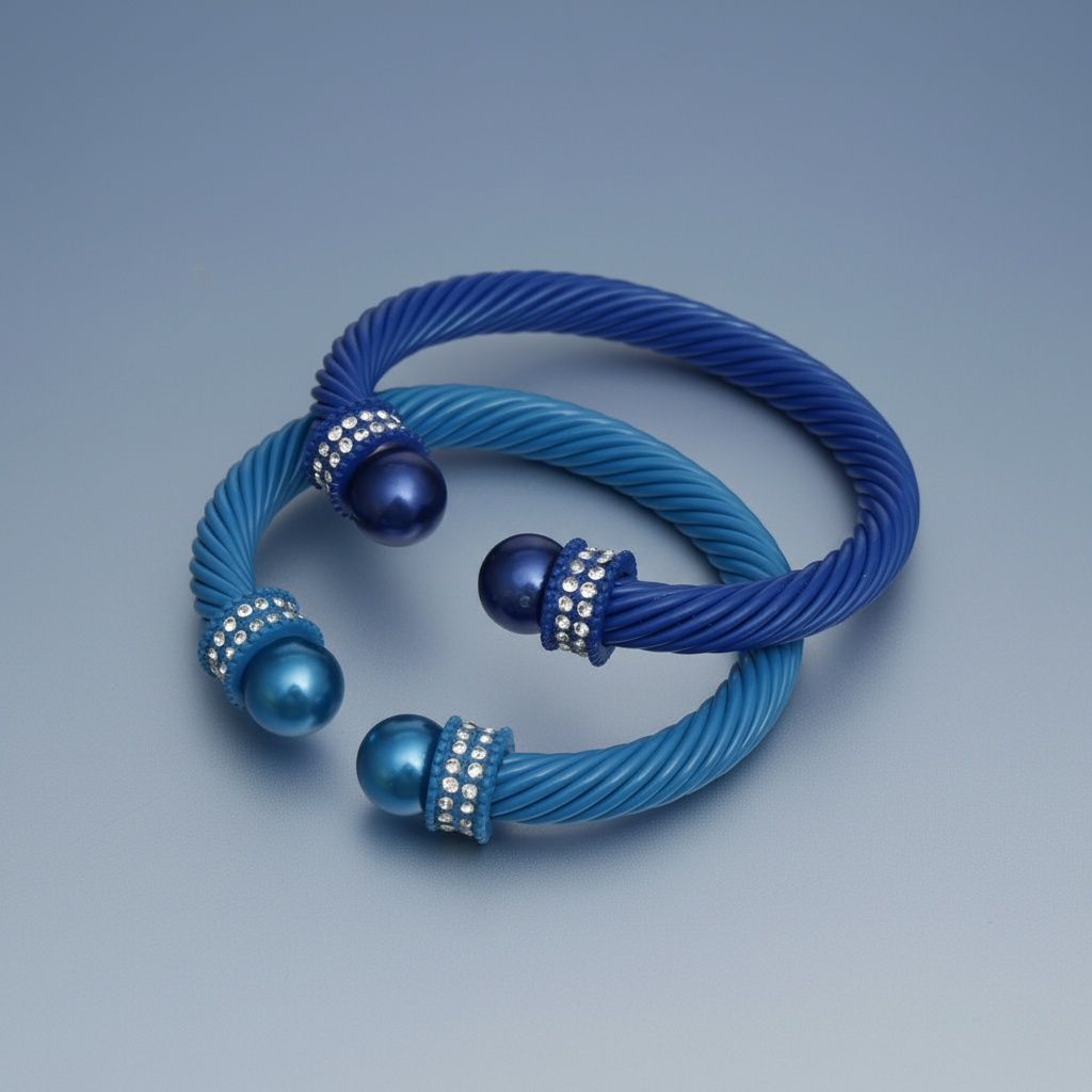 Thick Blue Cable Bangles 2 Pcs Trendy Stylish Statement Jewelry Accessories