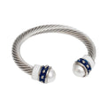Silver Bangle Thick Blue White Cable Classic Stylish Jewelry