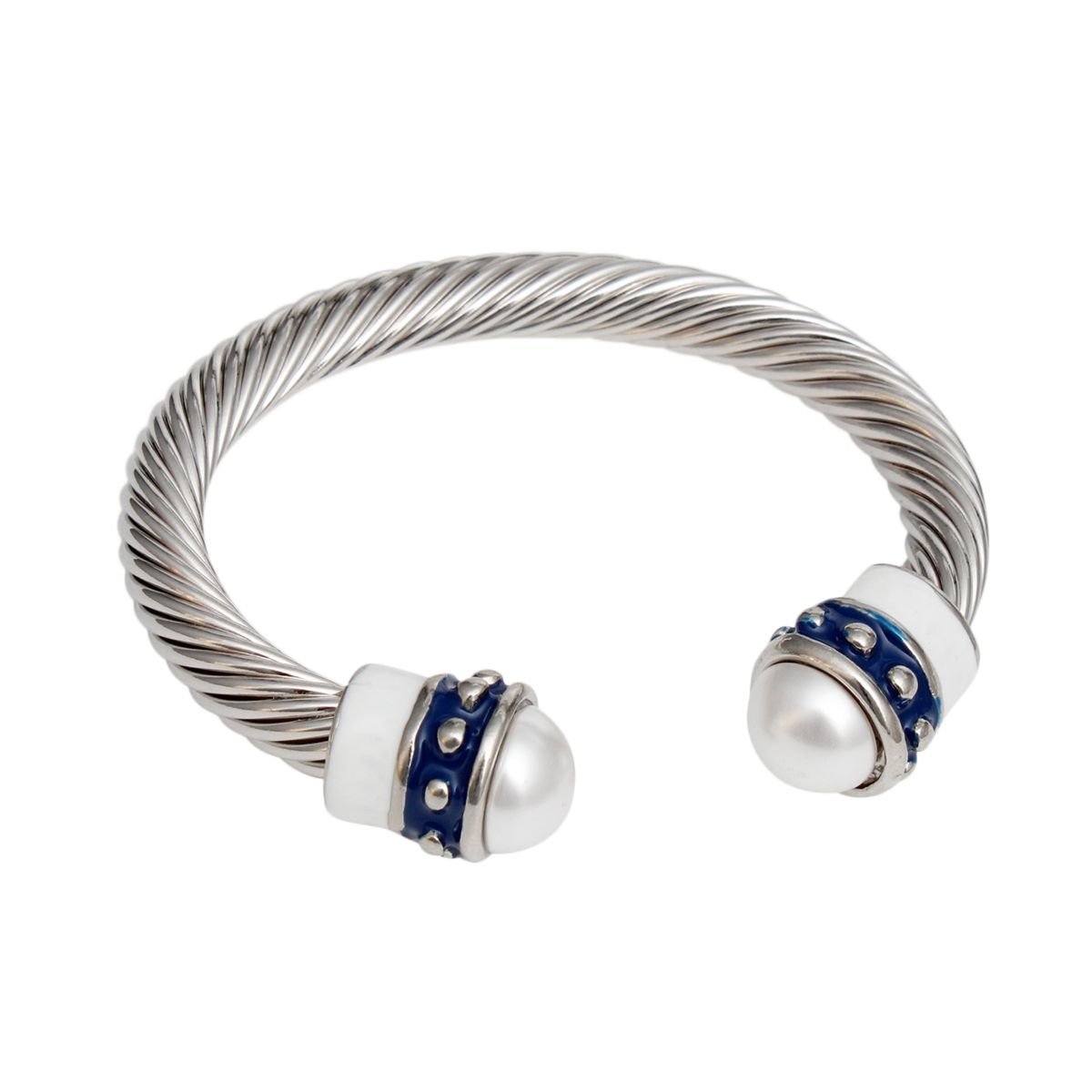 Silver Bangle Thick Blue White Cable Classic Stylish Jewelry