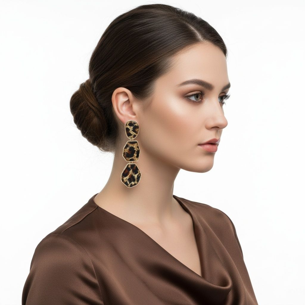 Drop Earrings Leopard Print Organic Dangle Stylish Statement Jewelry