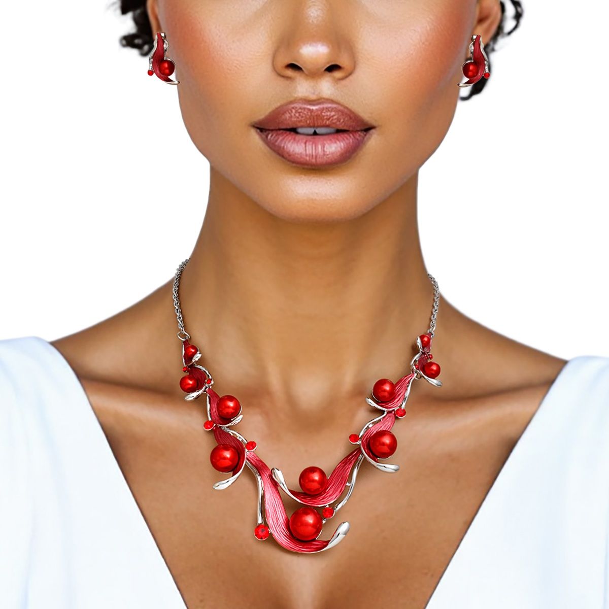 Elegant Red Pearl Statement Necklace Collar DST Stylish Jewelry Accessory