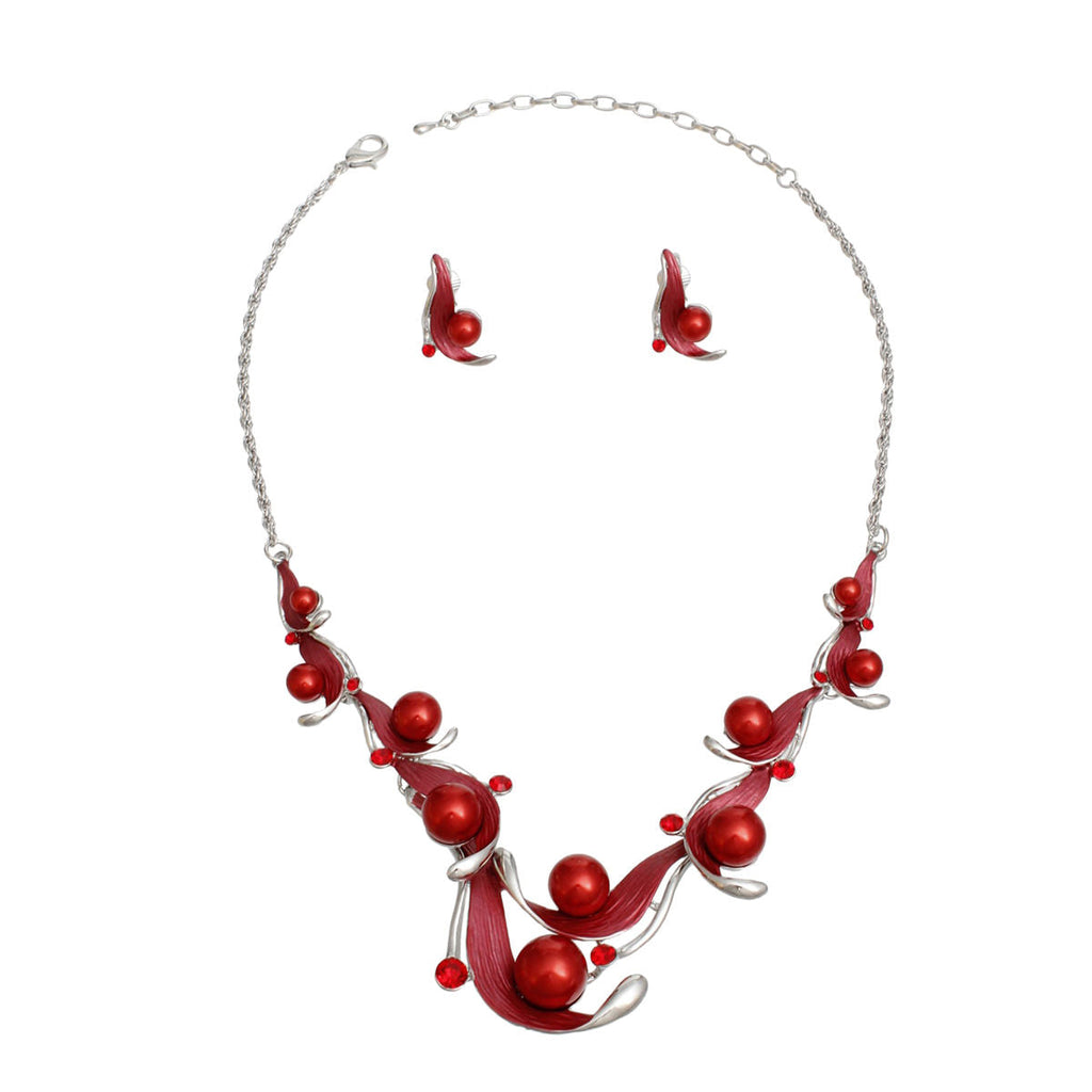 Elegant Red Pearl Statement Necklace Collar DST Stylish Jewelry Accessory