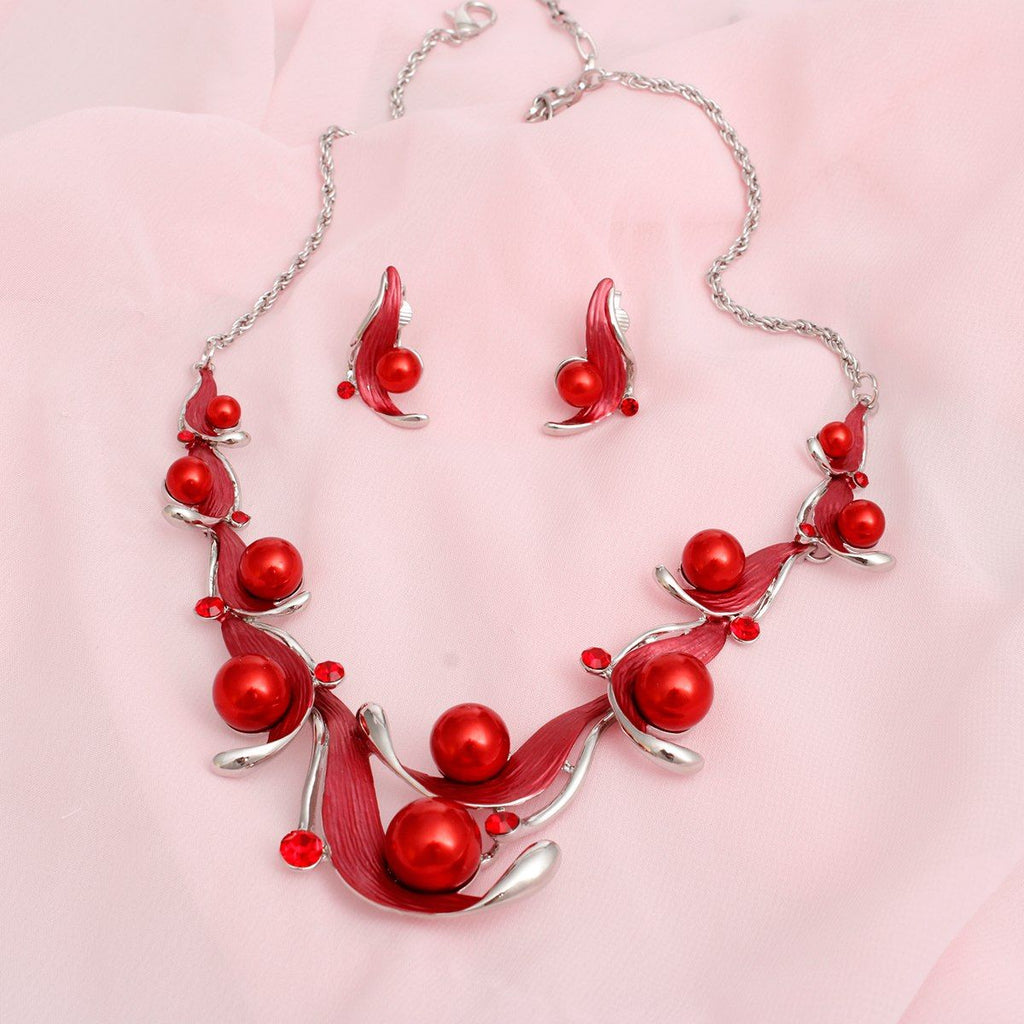 Elegant Red Pearl Statement Necklace Collar DST Stylish Jewelry Accessory