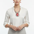Statement Necklace XL Red Cracked Teardrop Tribal Pendant Stylish Fashion Jewelry