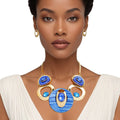 Statement Necklace Blue Circular Gold Bib for Women Stylish Chic Jewelry