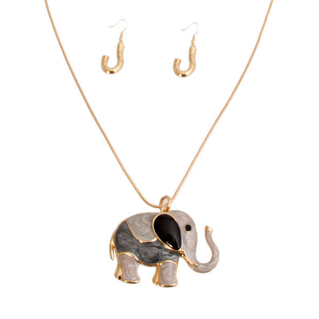 Statement Long Gold Gray Elephant Swirled Jewelry Set
