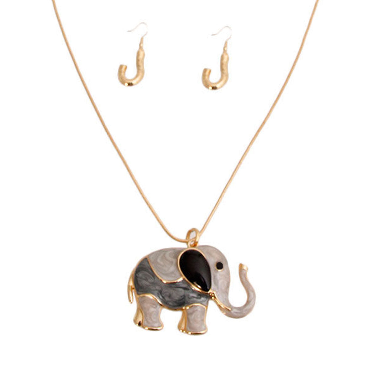 Statement Long Gold Gray Elephant Swirled Jewelry Set