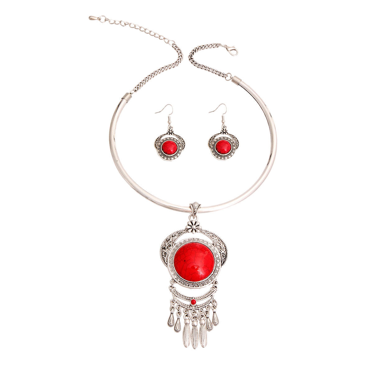 Statement Red Stone Rigid Choker Set Stylish Fashion Jewelry Accessory