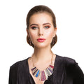 Statement Necklace Multi Color Marbled Squared Collar Stylish Chic Accessory