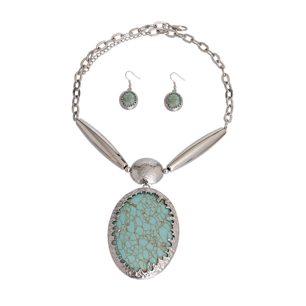 Statement Oval Marbled Mint Green Necklace Stylish Chic Jewelry Accessory
