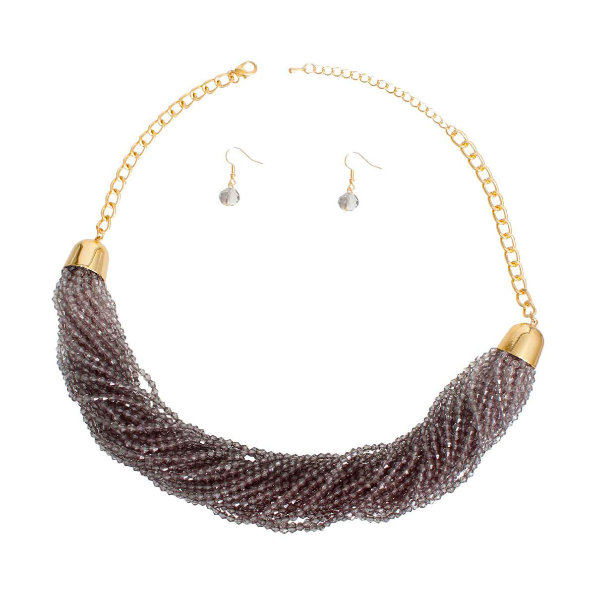 Layered 34 Strand Gray Bead Statement Necklace Stylish Chic Accessory