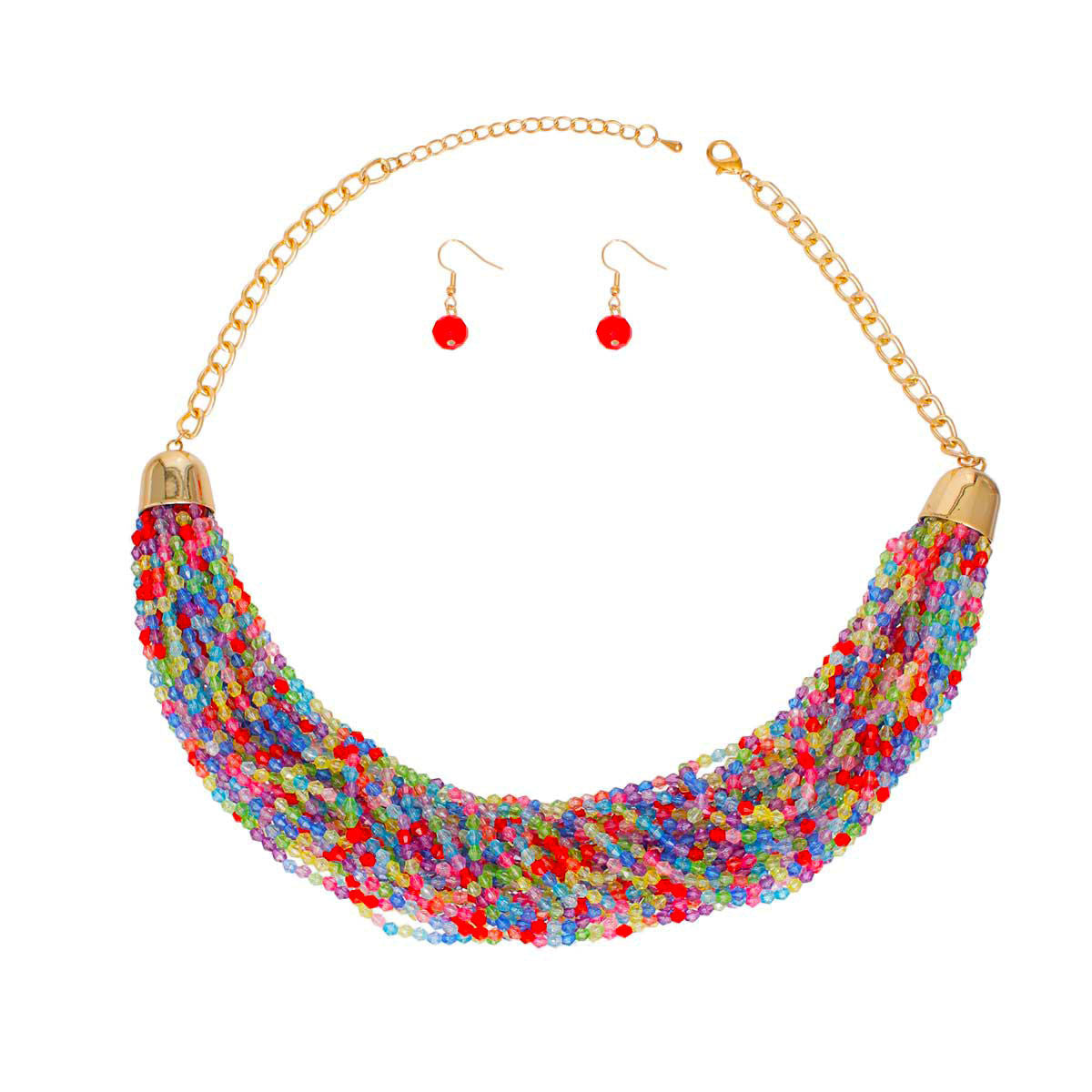 Statement Layered 34 Strand Multi Color Bead Necklace Stylish Chic Jewelry