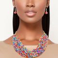 Statement Layered 34 Strand Multi Color Bead Necklace Stylish Chic Jewelry