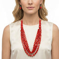 Statement Layered Beaded Toggle Necklace with Long Red Marbled Discs