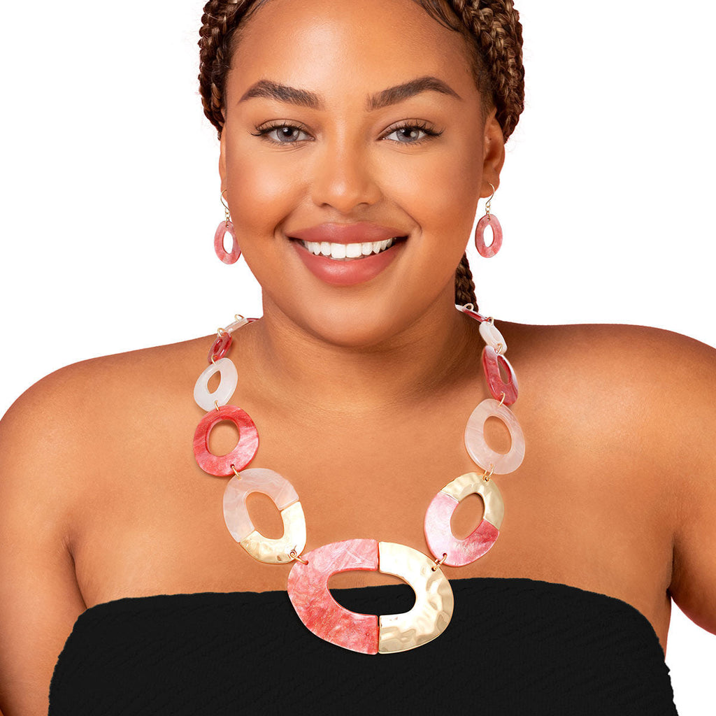Link Necklace Set Pink Stylish Fashion Jewelry Accessory