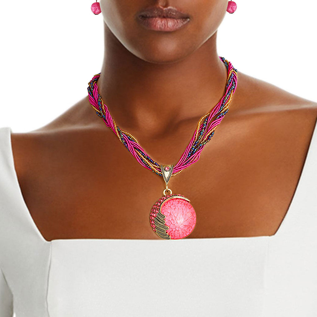 Bead Pendant Necklace with Pink Cord – Trendy Statement Jewelry
